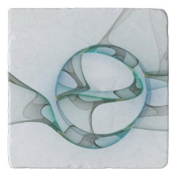 Modern Abstract Fractal Art Blue Turquoise Gray Trivet