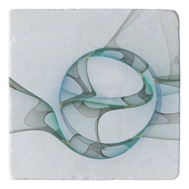 Modern Abstract Fractal Art Blue Turquoise Gray Trivet (Front)