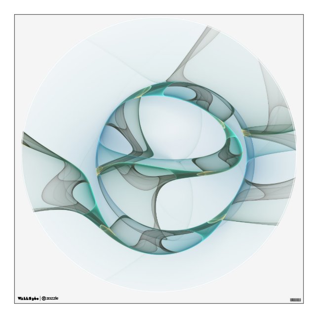Modern Abstract Fractal Art Blue Turquoise Gray Wall Decal (Front)