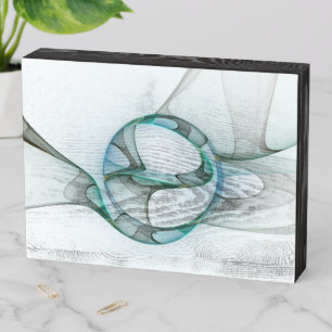 Modern Abstract Fractal Art Blue Turquoise Gray Wooden Box Sign