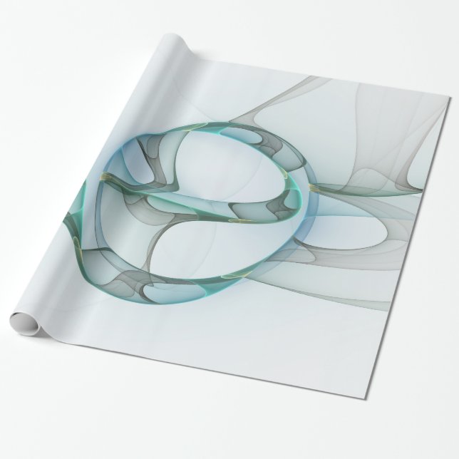 Modern Abstract Fractal Art Blue Turquoise Gray Wrapping Paper (Unrolled)
