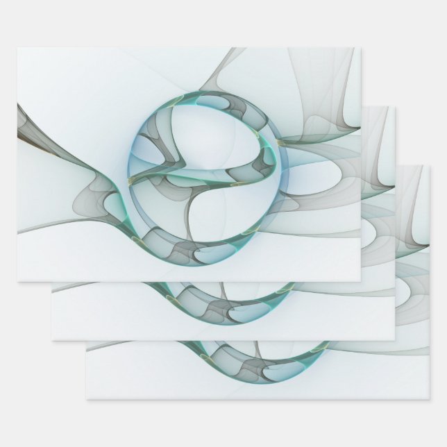 Modern Abstract Fractal Art Blue Turquoise Gray Wrapping Paper Sheets (Set)