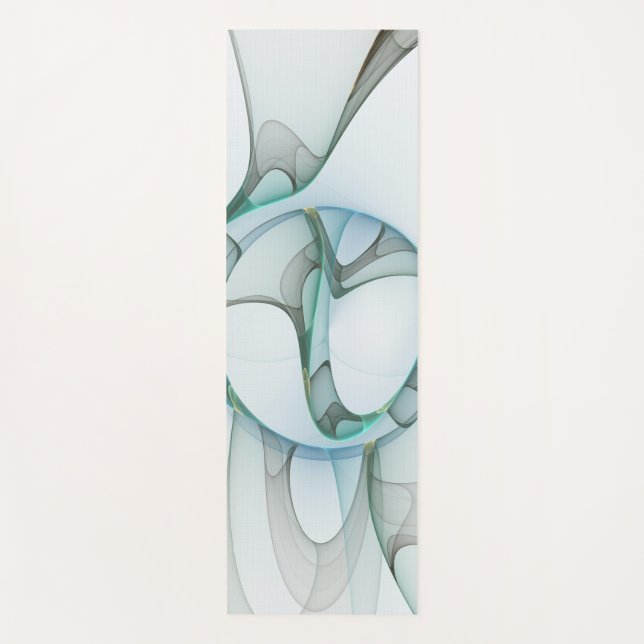 Modern Abstract Fractal Art Blue Turquoise Gray Yoga Mat (Front)