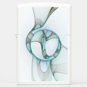Modern Abstract Fractal Art Blue Turquoise Gray Zippo Lighter