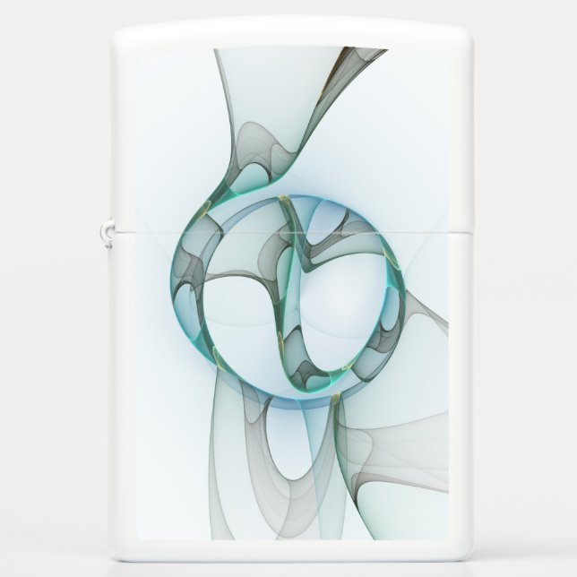 Modern Abstract Fractal Art Blue Turquoise Gray Zippo Lighter (Front)
