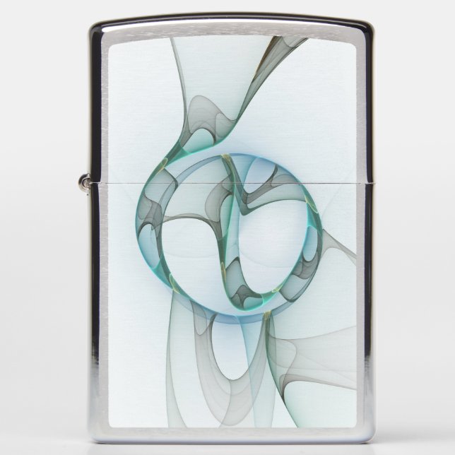 Modern Abstract Fractal Art Blue Turquoise Gray Zippo Lighter (Front)