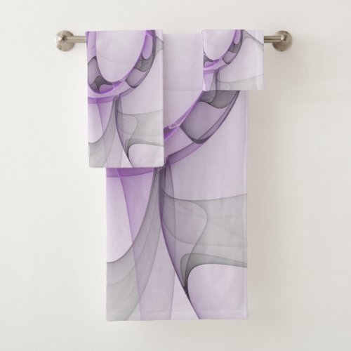 Modern Abstract Fractal Art Lavender Gray Bath Towel Set