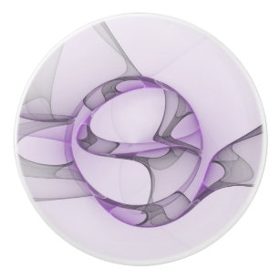 Modern Abstract Fractal Art Lavender Gray Ceramic Knob