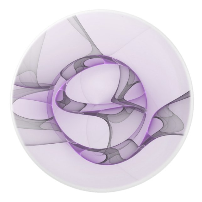 Modern Abstract Fractal Art Lavender Gray Ceramic Knob (Front)
