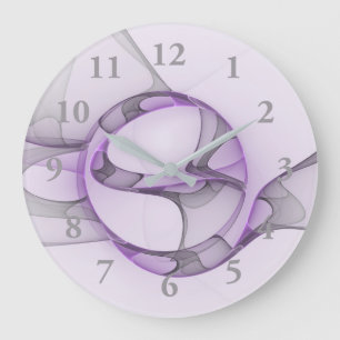 Modern Abstract Fractal Art Lavender Gray Large Clock