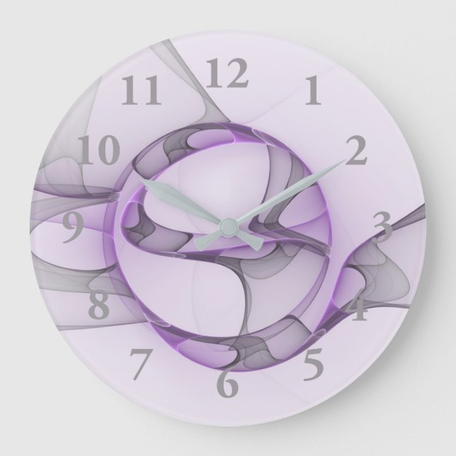 Modern Abstract Fractal Art Lavender Gray Large Clock (Front)