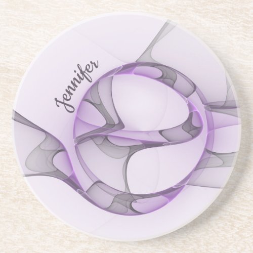 Modern Abstract Fractal Art Lavender Gray Own Name Coaster