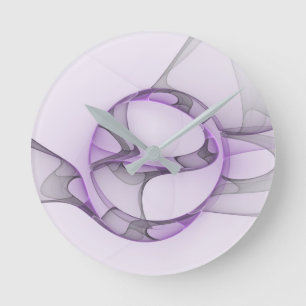 Modern Abstract Fractal Art Lavender Gray Round Clock