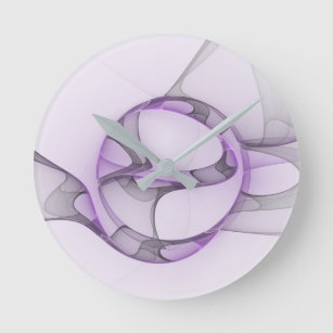 Modern Abstract Fractal Art Lavender Gray Round Clock