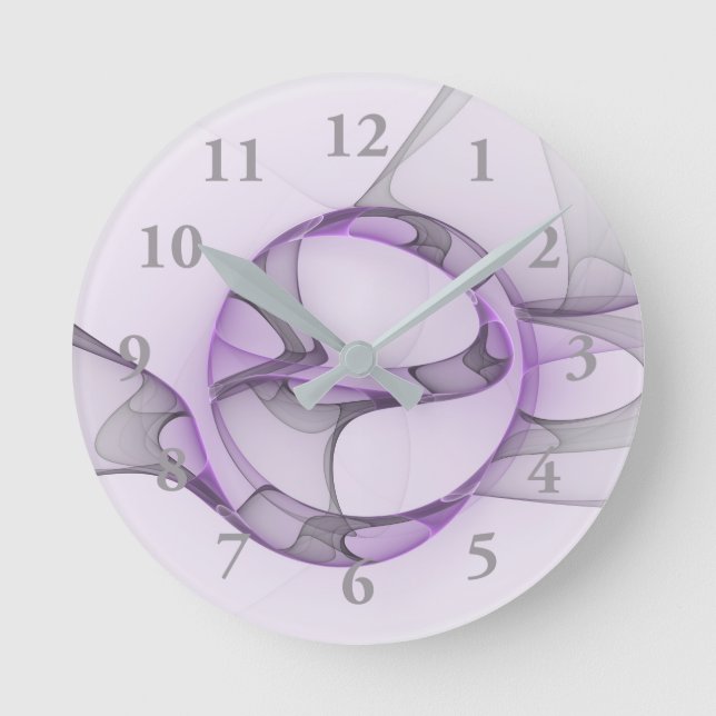 Modern Abstract Fractal Art Lavender Gray Round Clock (Front)