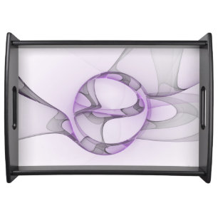 Modern Abstract Fractal Art Lavender Gray Serving Tray