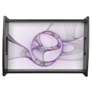 Modern Abstract Fractal Art Lavender Gray Serving Tray
