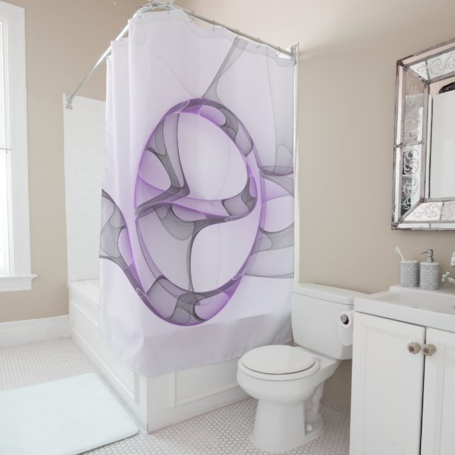 Modern Abstract Fractal Art Lavender Gray Shower Curtain (In Situ)