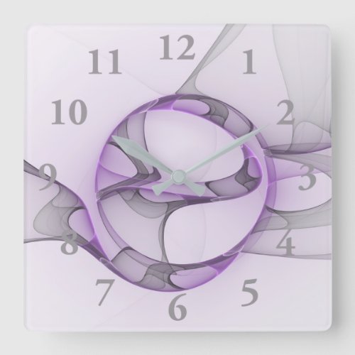 Modern Abstract Fractal Art Lavender Gray Square Wall Clock