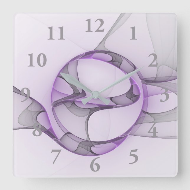 Modern Abstract Fractal Art Lavender Gray Square Wall Clock (Front)