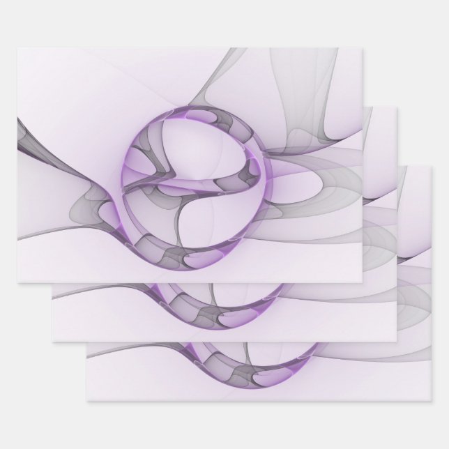 Modern Abstract Fractal Art Lavender Gray Wrapping Paper Sheets (Set)