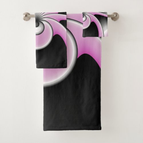 Modern Abstract Fractal Art Pink Gray Black Figure Bath Towel Set