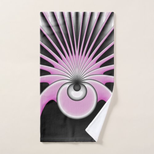 Modern Abstract Fractal Art Pink Gray Black Figure Hand Towel