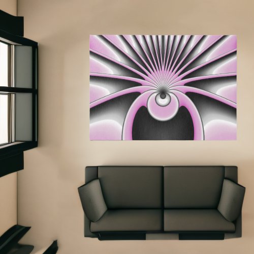 Modern Abstract Fractal Art Pink Gray Black Figure Rug