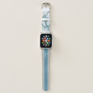 Modern Abstract Fractal Blue Turquoise Gray Name Apple Watch Band