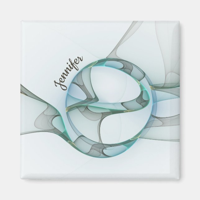 Modern Abstract Fractal Blue Turquoise Gray Name Magnet (Front)