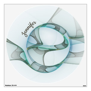 Modern Abstract Fractal Blue Turquoise Gray Name Wall Decal