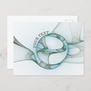 Modern Abstract Fractal Blue Turquoise Gray Text Postcard
