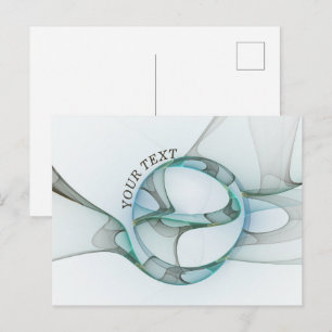 Modern Abstract Fractal Blue Turquoise Gray Text Postcard