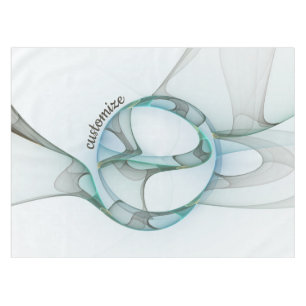 Modern Abstract Fractal Blue Turquoise Gray Text Tablecloth