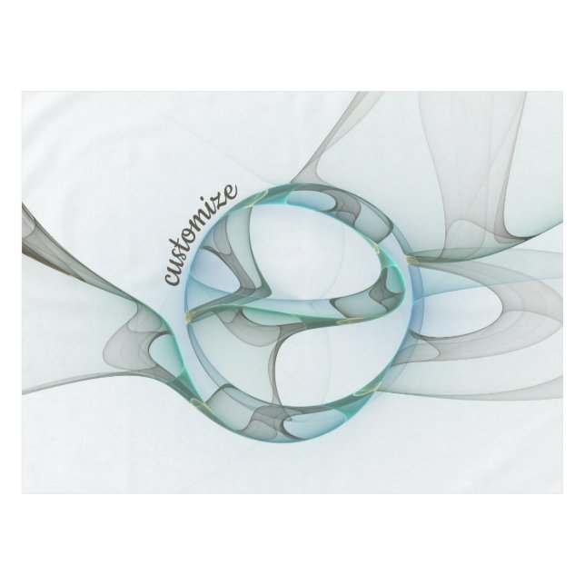 Modern Abstract Fractal Blue Turquoise Gray Text Tablecloth (Front (Horizontal))