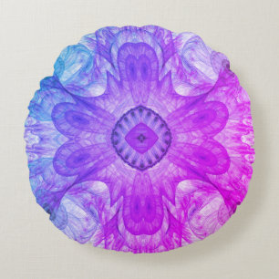 Modern Abstract Fractal Pink and Blue Design Round Pillow