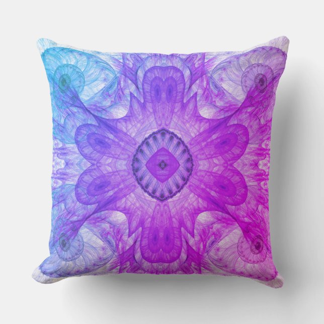 Modern Abstract Fractal Pink and Blue Design Throw Pillow (Front)