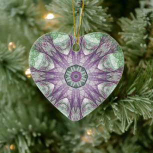 Modern Abstract Fractal Purple and Green Design Ceramic Ornament