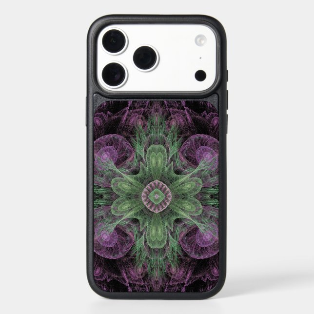 Modern Abstract Fractal Purple and Green Design Otterbox iPhone Case (Back)