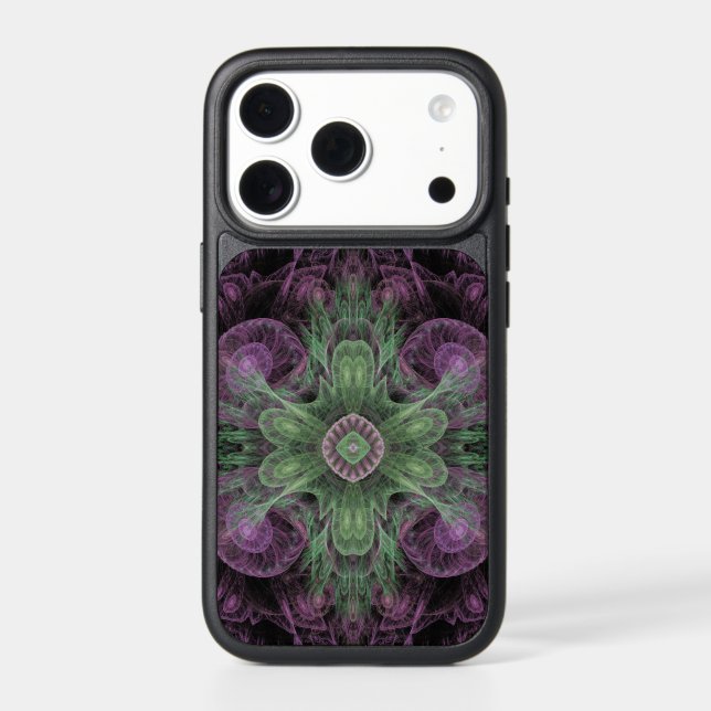 Modern Abstract Fractal Purple and Green Design Otterbox iPhone Case (Back)