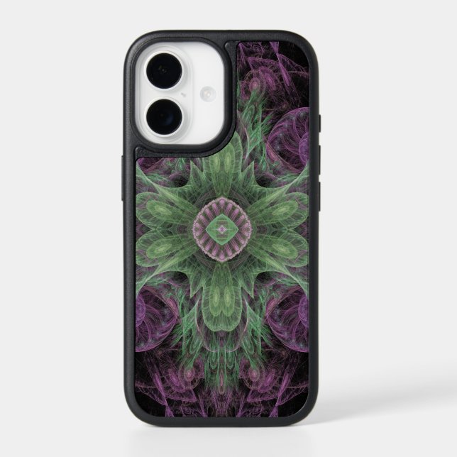 Modern Abstract Fractal Purple and Green Design Otterbox iPhone Case (Back)