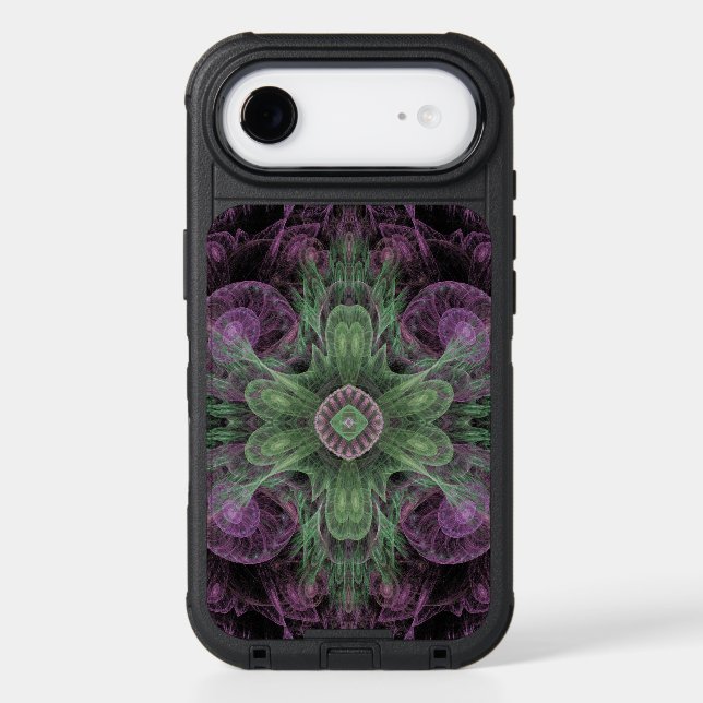 Modern Abstract Fractal Purple and Green Design Otterbox iPhone Case (Back)