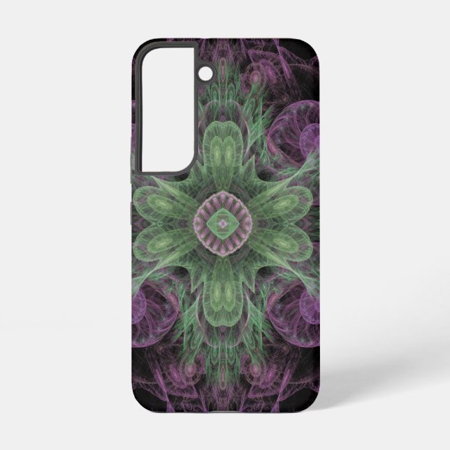 Modern Abstract Fractal Purple and Green Design Samsung Galaxy Case (Back)