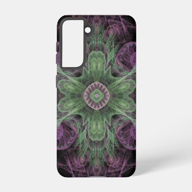 Modern Abstract Fractal Purple and Green Design Samsung Galaxy Case (Back)