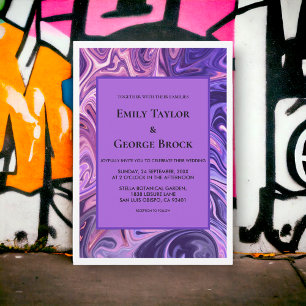 Modern Abstract Galaxy Art Wavy Blue Chic Wedding Invitation