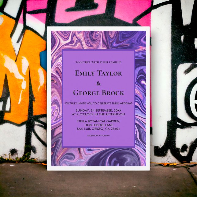 Modern Abstract Galaxy Art Wavy Blue Chic Wedding Invitation (Creator Uploaded)