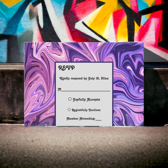 Modern Abstract Galaxy Art Wavy Blue Chic Wedding RSVP Card (Creator Uploaded)