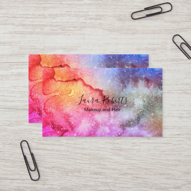 Modern Abstract Galaxy Watercolor Business Card (Front/Back In Situ)
