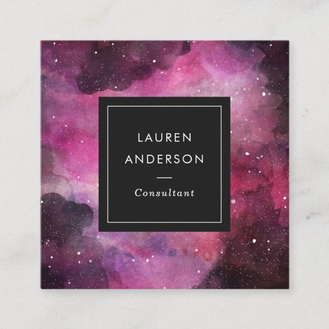 Modern Abstract Galaxy Watercolor Square Business Card (Front)
