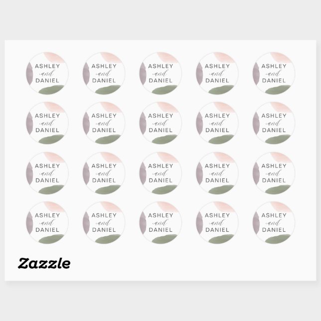 Modern Abstract Garden Wedding Circle Sticker Tag (Sheet)
